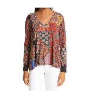 Johnny Was Moa Favorite V-neck Long Sleeve Floral Paisley boho size L